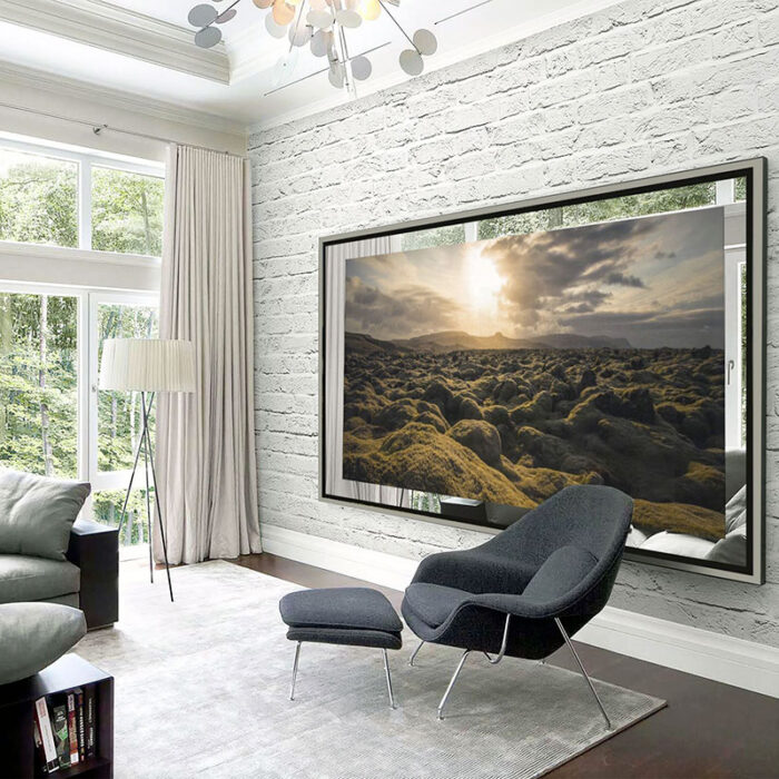 Framed mirror TV living room Miami