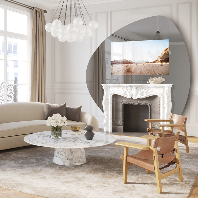 tv miroir dome sur mesure cheminée